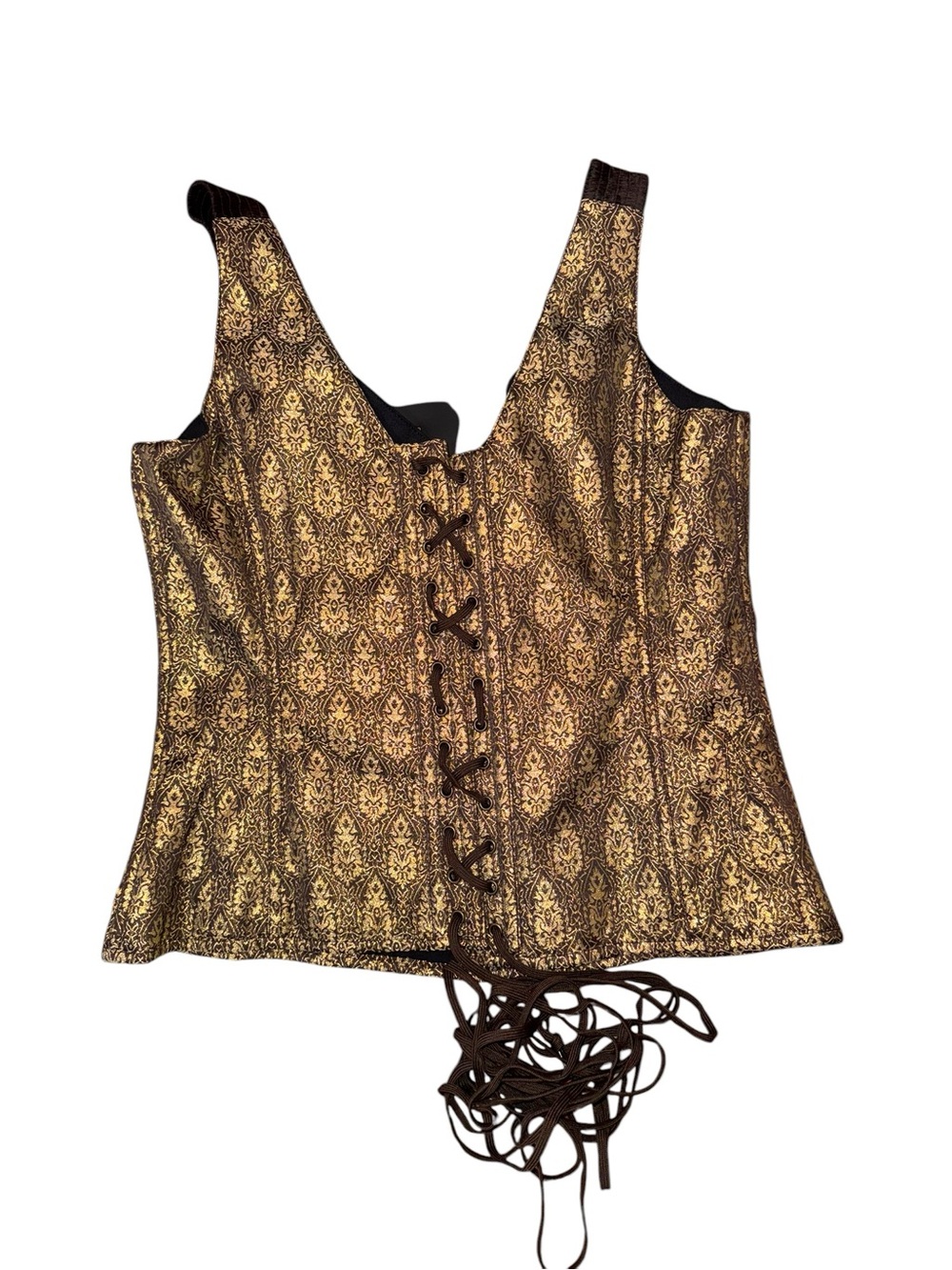 Corset Story Overbust Corset Womens Size 38” Black Gold Brocade Pattern